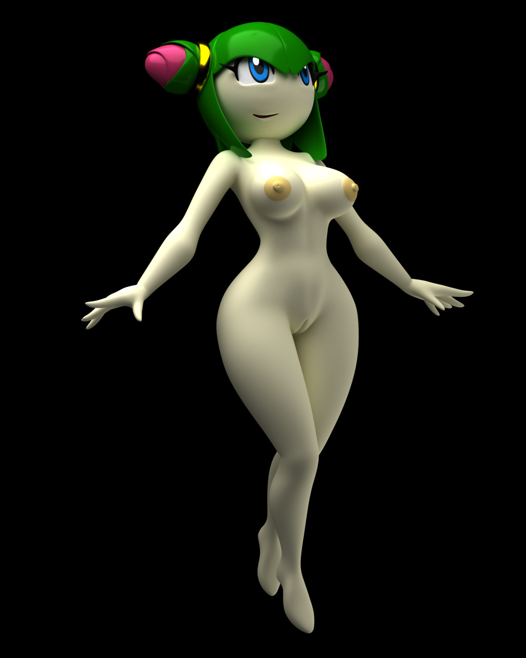 1girl 3d 3d_(artwork) alien alien_girl barefoot big_breasts black_background blue_eyes breasts cosmo_the_seedrian curvy earthwinddk2 featureless_feet feet female floating green_hair nipples nude plant plant_girl pussy seedrian sega short_hair simple_background solo sonic_(series) sonic_the_hedgehog_(series) sonic_x tagme thick_thighs wide_hips