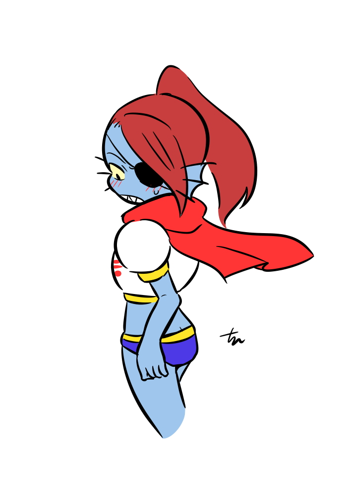 1_girl 1girl 2010s 2d 2d_(artwork) alternate_costume anthro anthro_only ass ass_crack blue_body blue_skin blush blush_lines butt_crack cape cosplay digital_media_(artwork) ear_fins eye_patch eyepatch female_anthro female_only fins fish fish_girl head_fins looking_at_self looking_down looking_down_at_self marine midriff monster pants papyrus_(cosplay) ponytail red_cape red_hair red_ponytail red_scarf scarf sharp_teeth shorts slit_pupils solo_anthro solo_female teeth undertale undertale_(series) undyne unknown_artist video_game_character video_games white_background yellow_sclera