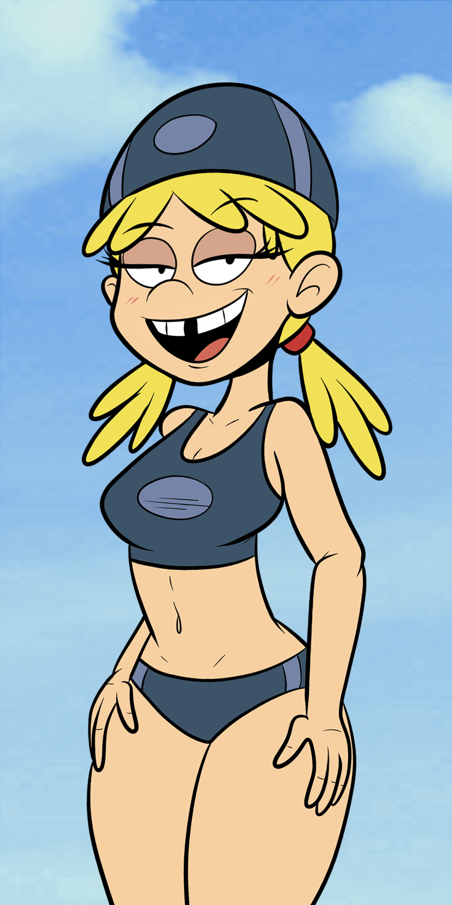 1girl breasts cleavage eyelashes eyeshadow female_only hand_on_hip lana_loud narrow_shoulders older scobionicle99 sports_bikini straight_hair swim_cap swimsuit teen the_loud_house thick_thighs twin_tails wide_hips