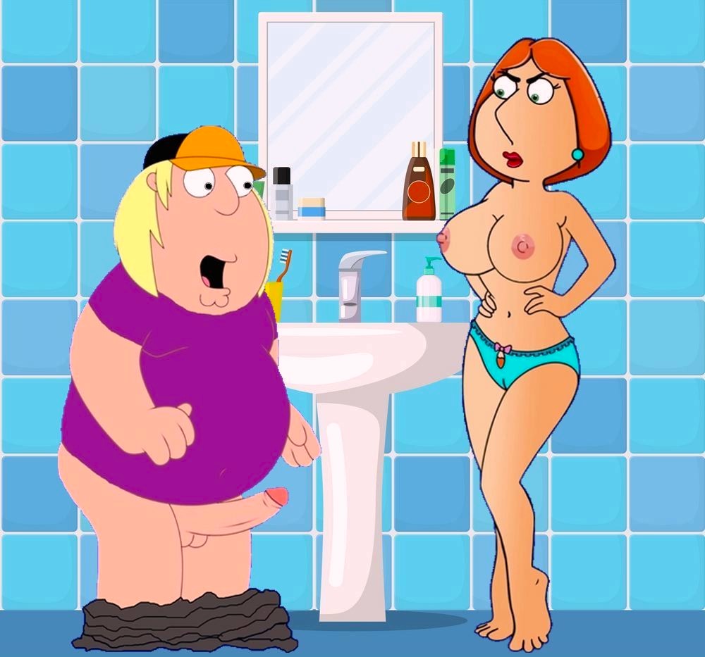 big_breasts cameltoe chris_griffin erect_nipples erect_penis family_guy huge_penis lois_griffin panties pants_down thighs