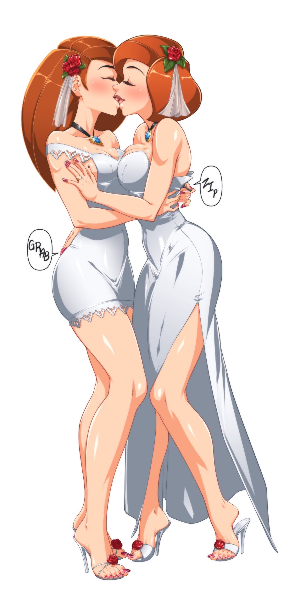 2_girls ann_possible big_breasts breasts bride disney disney_channel dress female_only full_body high_heels incest kim_possible kimberly_ann_possible kissing mother_&amp;_daughter omiiverse orange_hair wedding_dress wedding_ring wife_and_wife yuri