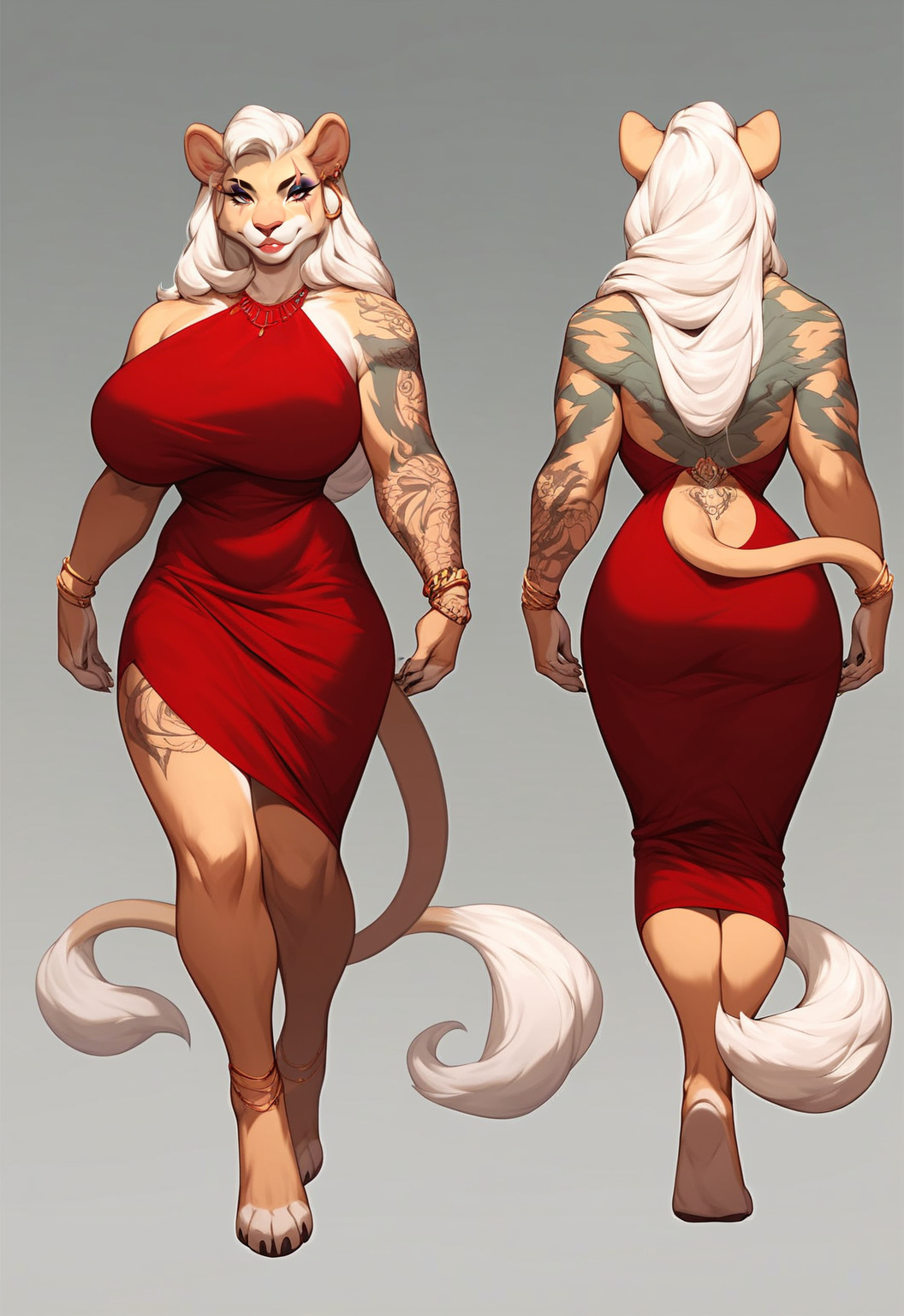 ai_generated anthro earrings lioness milf purple_eyes scar sexy smirk stable_diffusion tail tattoo white_hair xtrafurry