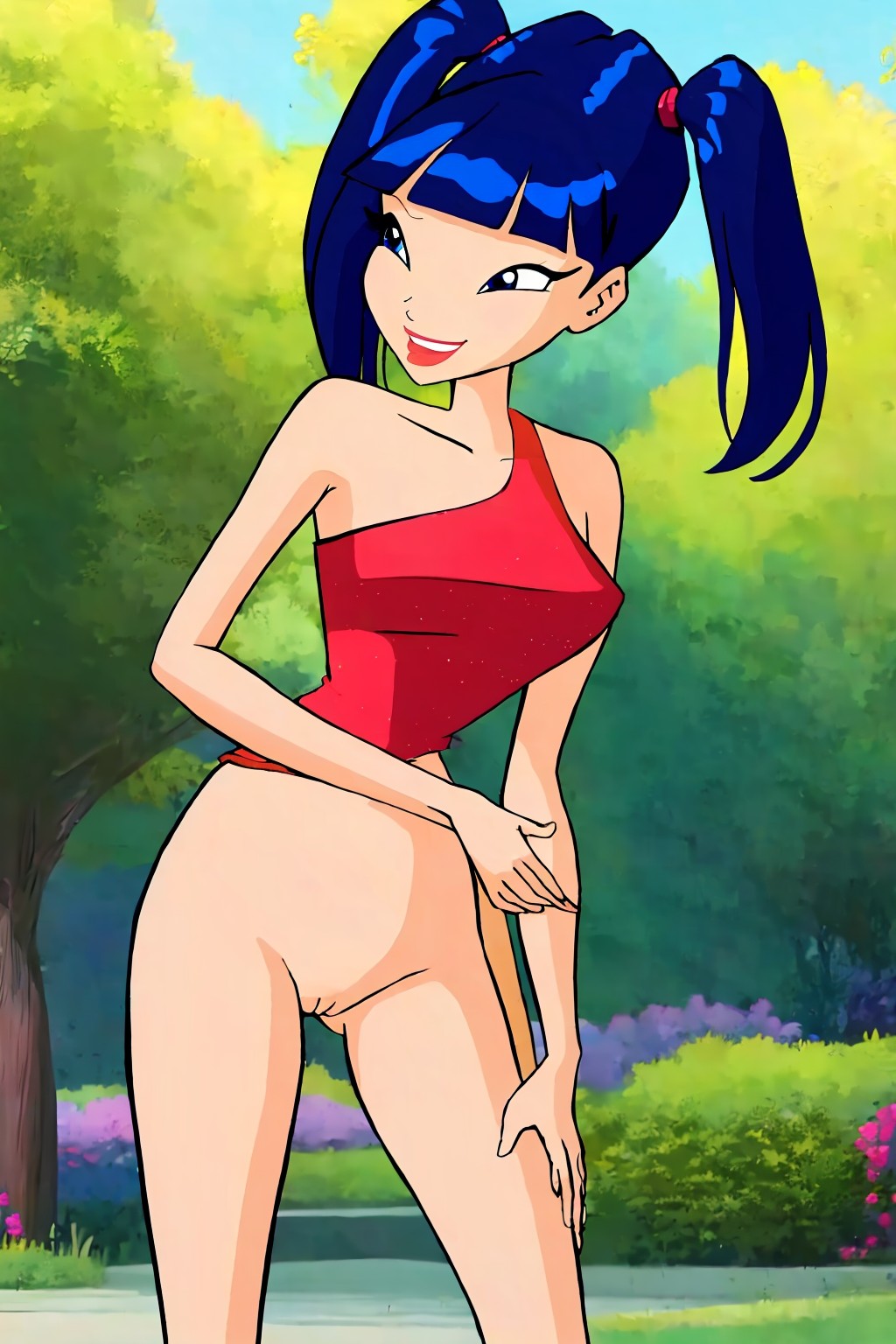 1girl 4kids_entertainment bare_legs blue_hair bottomless light-skinned_female musa_(winx_club) naked_from_the_waist_down nickelodeon no_panties no_pubic_hair no_underwear partially_clothed pussy rainbow_(animation_studio) shaved_pussy winx_club