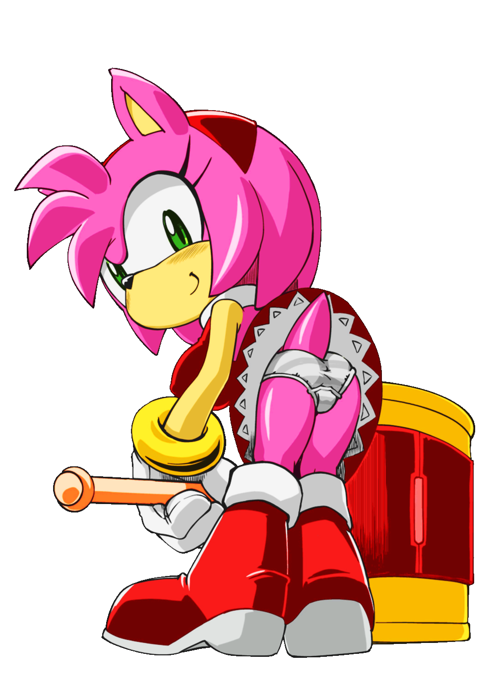 amy_rose artist_request ass dress_lift female_focus furry furry_female gloves green_eyes looking_back panties sega simple_background sonic sonic_the_hedgehog_(series) transparent_background