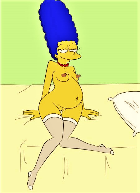 breasts erect_nipples marge_simpson nude pregnant shaved_pussy stockings the_simpsons thighs
