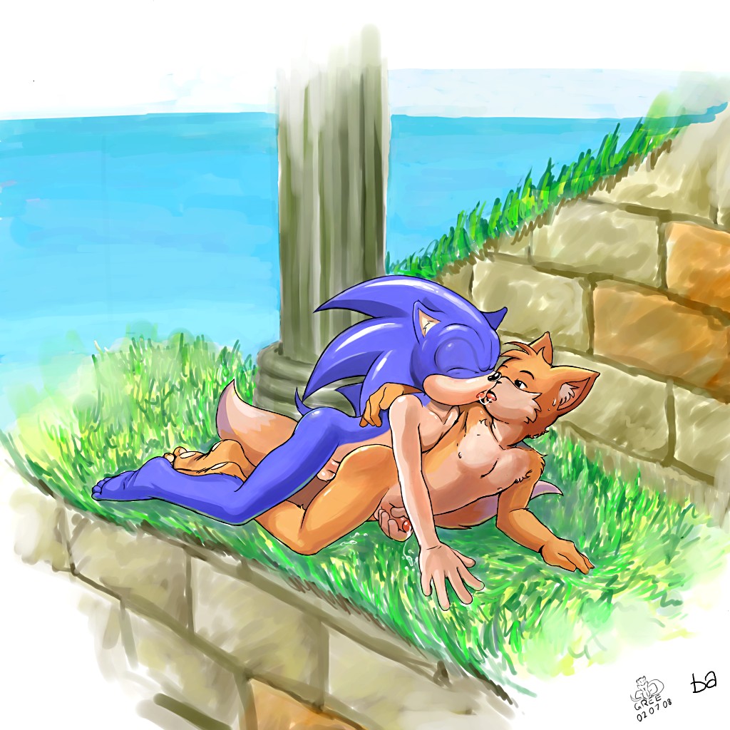 anal battle_angel cum gree hugging kissing looking_back male/male male_only miles_"tails"_prower multiple_tails outdoors penis reach_around sega sonic sonic_the_hedgehog tail yaoi