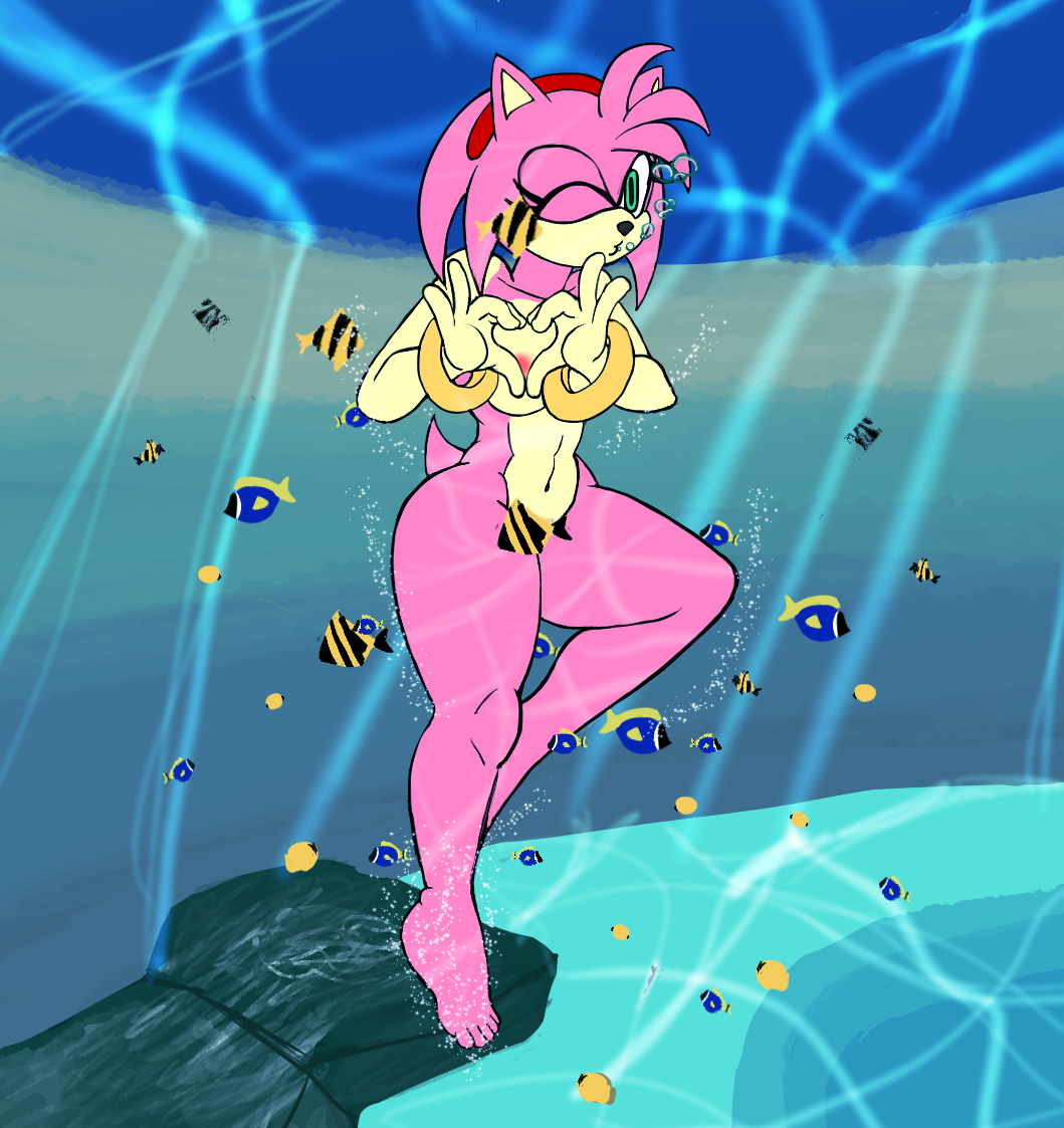 1girl 1girl 1girl amy_rose anthro bikini bracelet breasts bubble camera_overlay clothing convenient_censorship emerald_coast eulipotyphlan feet fish fur gesture hair hand_heart hedgehog jewelry mammal marine nude nude_female one_eye_closed pink_body pink_fur pink_hair sega skinny_dipping sonic_the_hedgehog_(series) swimming swimwear the_mad_monk two_piece_swimsuit underwater water wink