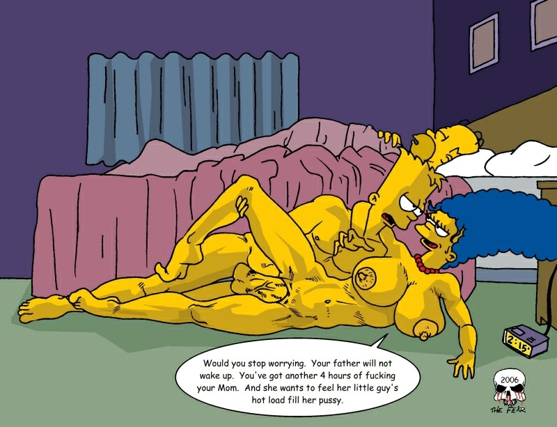 alarm_clock bart_simpson bed breasts cheating family homer_simpson incest marge_simpson mature milf mother_and_son nude old_and_young pearls penis sleeping spoon_position testicles the_fear the_simpsons yellow_skin