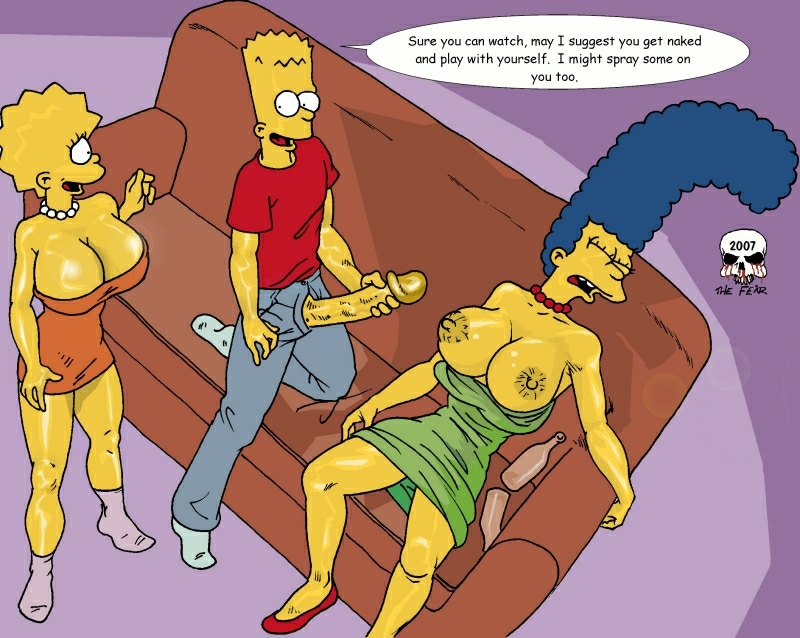 bart_simpson breasts cleavage couch incest lisa_simpson marge_simpson passed_out pearls penis smile the_fear the_simpsons yellow_skin