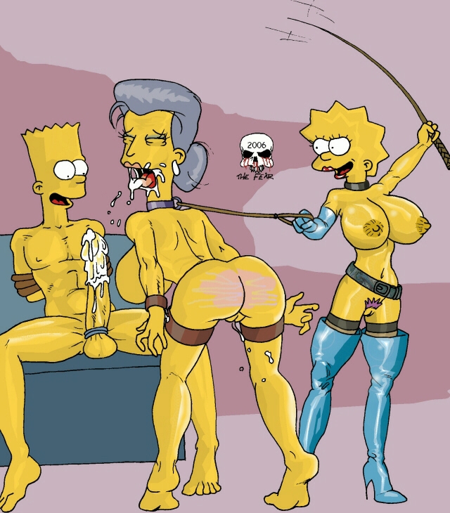 ass bart_simpson belle_(the_simpsons) bent_over big_penis bondage boots breasts crop cum femdom hands_behind_back incest lisa_simpson old_and_young penis pussy smile the_fear the_simpsons yellow_skin