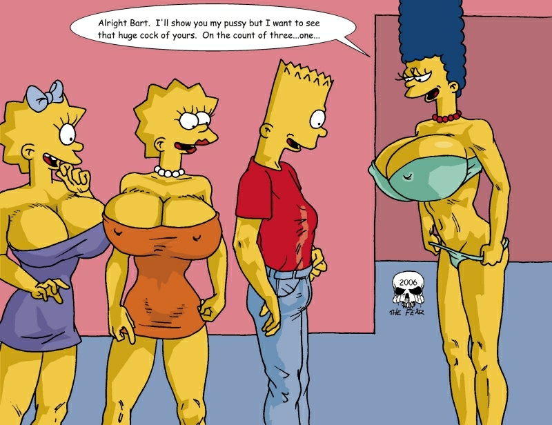 bart_simpson big_breasts boner bra breasts cleavage lisa_simpson maggie_simpson marge_simpson panties pearls smile the_fear the_simpsons yellow_skin