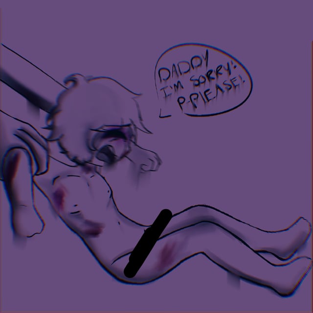 2boys artist_request bruises censored chris_afton crying crying_child crying_with_eyes_closed dragging english_text evan_afton five_nights_at_freddy's full_body hand_on_arms nude open_mouth sketch source_request speech_bubble tagme tears text william_afton