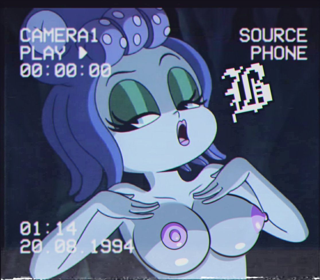 1girl big_breasts blue_skin cala_maria cuphead_(game) looking_at_viewer monster_girl nipples screencap solo_female topless_female video_game_character video_game_franchise
