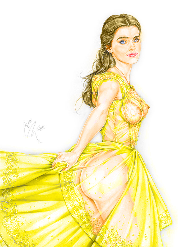 1girl actress armando_huerta ass beauty_and_the_beast beauty_and_the_beast_(2017) big_breasts blue_eyes breasts brown_hair celeb colored covered_breasts covered_nipples dat_ass disney dress emma_watson erect_nipples eyebrows eyelashes female_only hips legs lips long_hair looking_at_viewer nipples princess_belle sideboob thighs