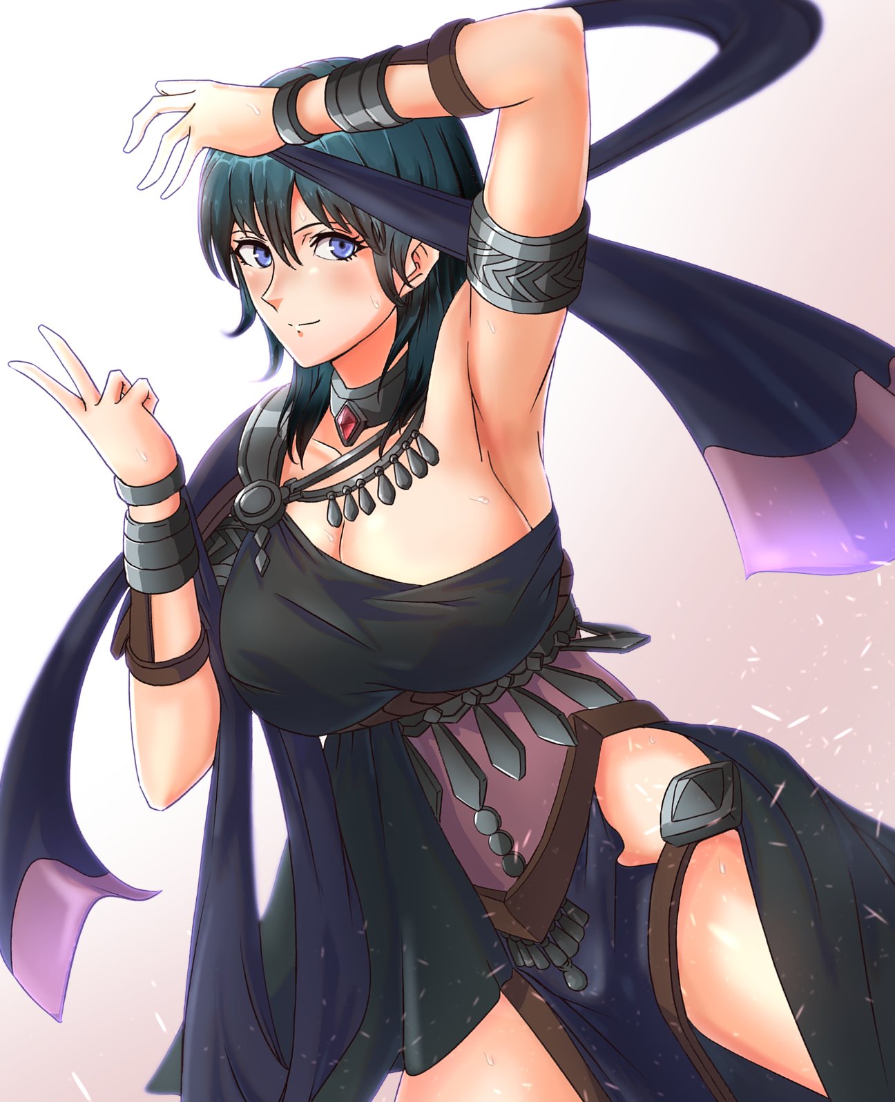 1girl 1girl 1girl alluring alternate_costume big_breasts blue_eyes breasts byleth_(fire_emblem) byleth_(fire_emblem)_(female) dancer dancer_(three_houses) dancing female_only fire_emblem fire_emblem:_three_houses nintendo official_alternate_costume teal_hair to_(tototo_tk)