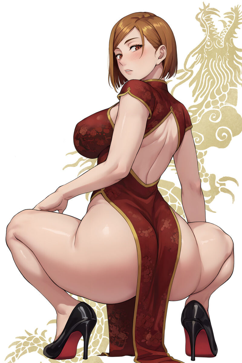 1girl 2024 alternate_costume ass back back_cutout back_view big_ass big_breasts black_footwear bob_cut breasts brown_eyes brown_hair bubble_butt china_dress chinese_clothes chinese_zodiac clothed_female clothing clothing_cutout curvaceous curvy dat_ass dress fanbox_reward female_focus female_only footwear high_heels high_res high_resolution hourglass_figure huge_ass huge_breasts ishigaki_takashi jujutsu_kaisen kugisaki_nobara large_ass light_blush looking_at_viewer looking_back new_year no_bra no_panties parted_lips pelvic_curtain pixiv_fanbox presenting presenting_hindquarters revealing_clothes shoes short_hair short_sleeves sideboob skimpy solo_female solo_focus squatting teen thick_thighs thighs voluptuous year_of_the_dragon