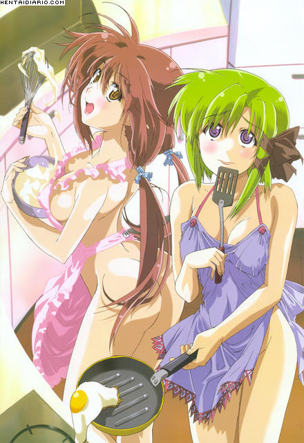 2girls :d alternative_hairstyle apron arched_back ass bangs black_bow black_ribbon blue_apron blue_eyes blue_scrunchie blush bow bowl breasts breasts_apart brown_eyes clavicle cleavage closed_mouth clothing cooking cowboy_shot cream down_blouse duplicate egg egg_(food) embarrassed erect_nipples erect_nipples_under_clothes eyebrows_visible_through_hair female food fried_egg frilled_apron frills frying_pan green_hair grey_hair groin hadaka_apron hair_between_eyes hair_bow hair_ornament hair_ribbon hair_scrunchie happy holding hosoda_naoto indoors kitchen lace lace-trimmed_apron lace_trim legs_together lips lisianthus long_hair looking_at_viewer looking_back low_twintails medium_breasts multiple_girls nipples official_art open-mouth_smile open_mouth parted_bangs pink_apron raised_eyebrows ribbon scrunchie shigure_asa shiny shiny_skin short_hair_with_long_locks shuffle! sideboob sidelocks smile spatula spilling standing stove tied_hair tress_ribbon twintails very_long_hair whisk