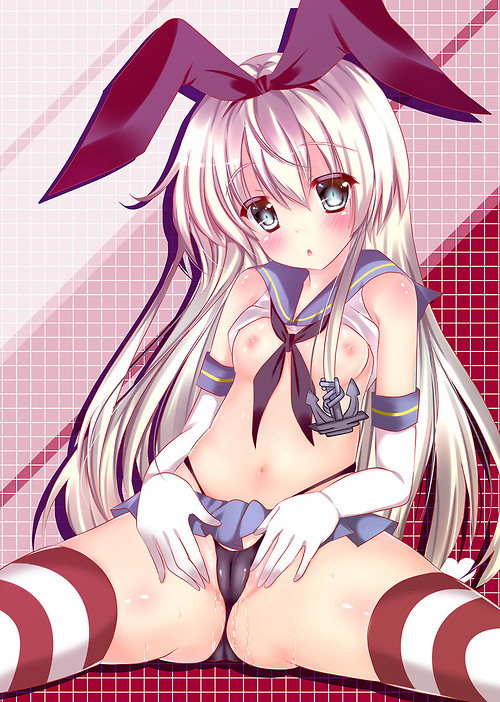 10s 1girl anchor bare_shoulders black_panties blonde_hair blue_eyes blush breasts cameltoe clothes_lift elbow_gloves female_only gloves hair_ribbon highleg highleg_panties highres kantai_collection long_hair looking_at_viewer miniskirt navel nipples open_mouth panties pussy_juice ribbon rika-tan_(rikatantan) shimakaze_(kantai_collection) shirt_lift skirt small_breasts socks solo solo_female striped striped_legwear thighhighs underwear