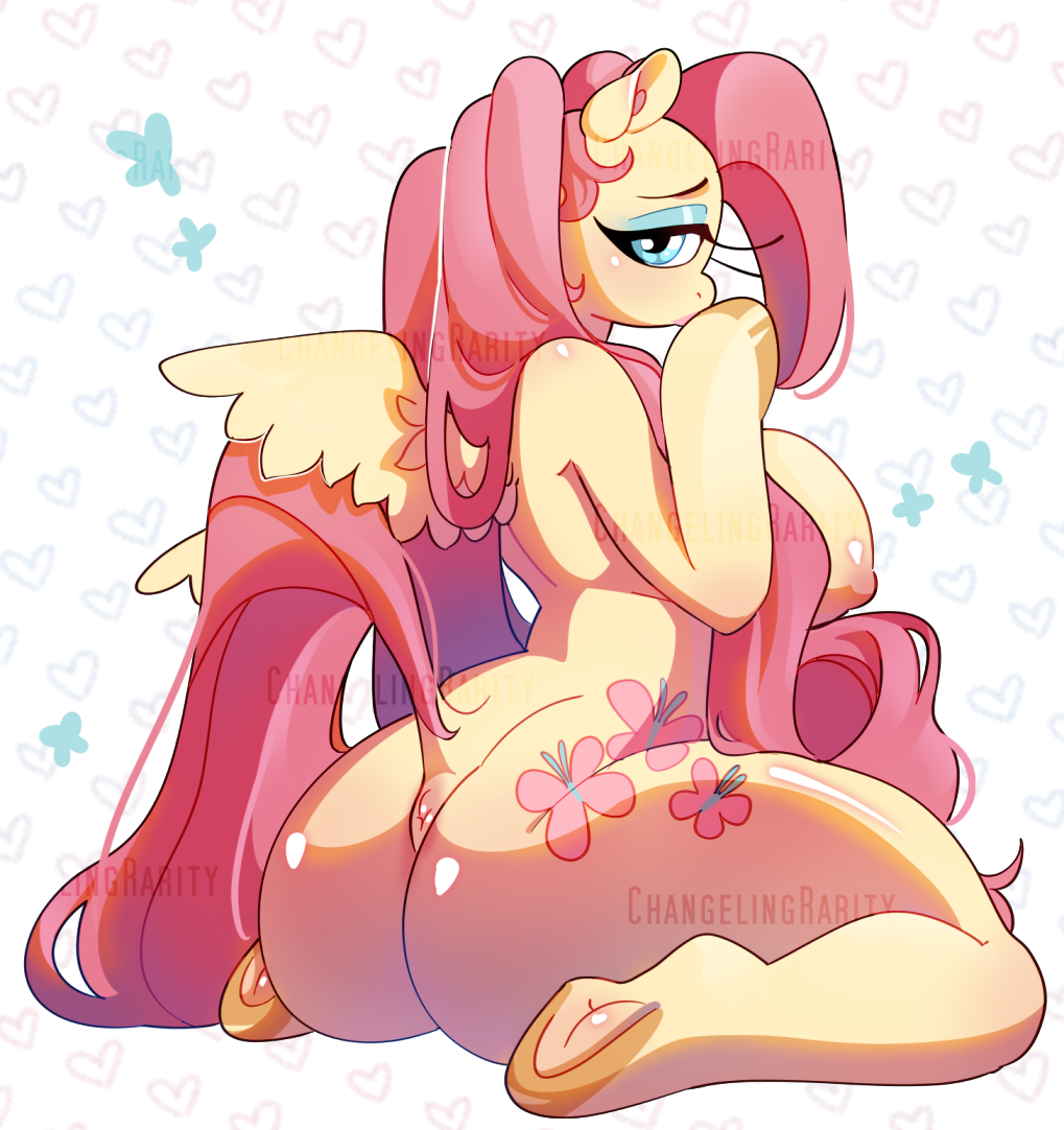 1girl anthro anus ass big_ass big_breasts breasts changelingrarity cutie_mark dat_ass equid equine female fluttershy fluttershy_(mlp) friendship_is_magic glistening glistening_body hair hasbro hips hooves horse looking_at_viewer mammal my_little_pony nude pink_hair pony ponytail ponytail_over_shoulder presenting presenting_anus sideboob sitting sitting_on_ground solo thick thick_thighs wide_hips