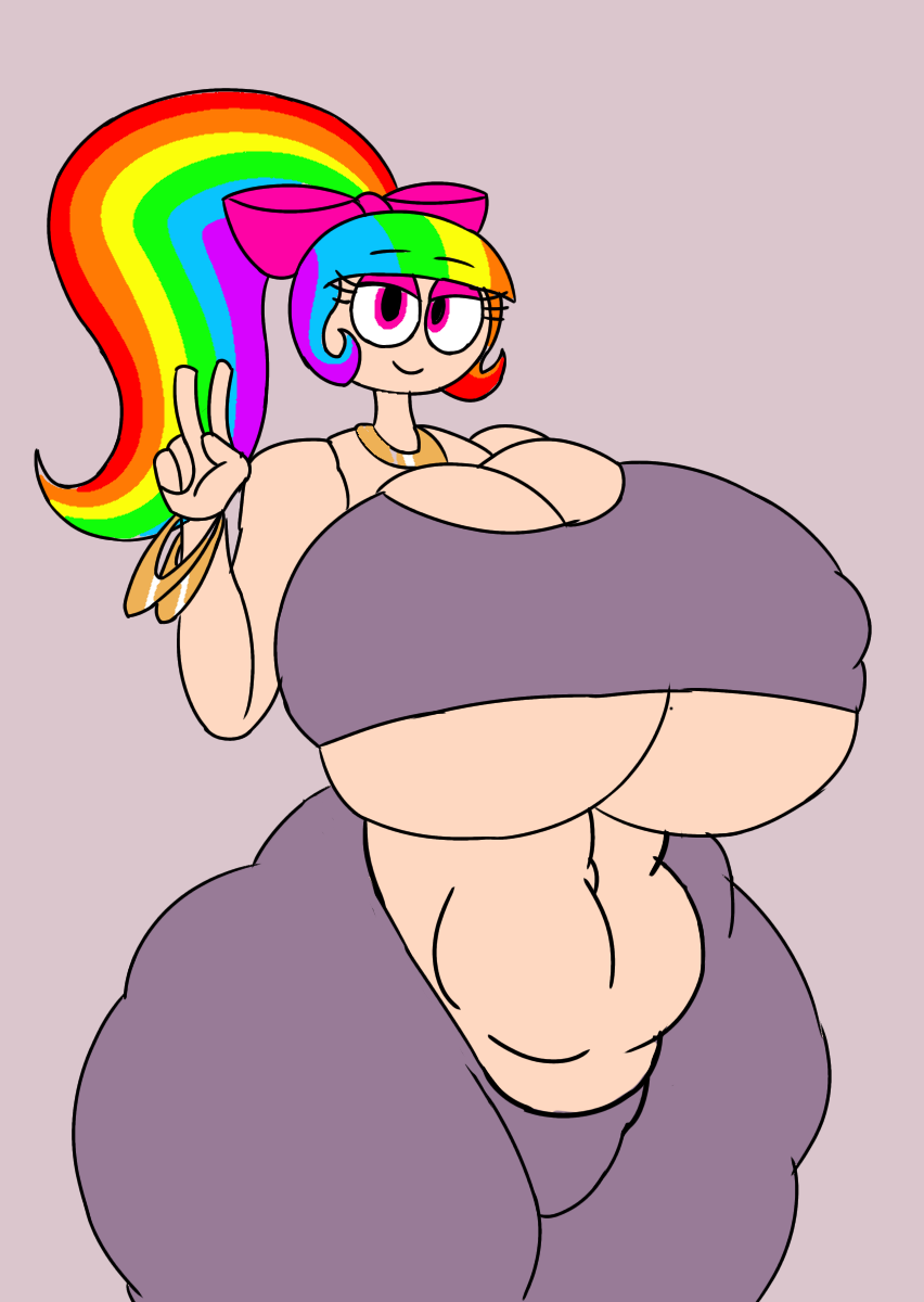 jewelry looking_at_viewer milf peace_sign ra1nb0wk1tty101 rainbow_hair rainbow_kitty101 the_adventures_of_ra1nb0wk1tty_and_her_allies v workout_clothes