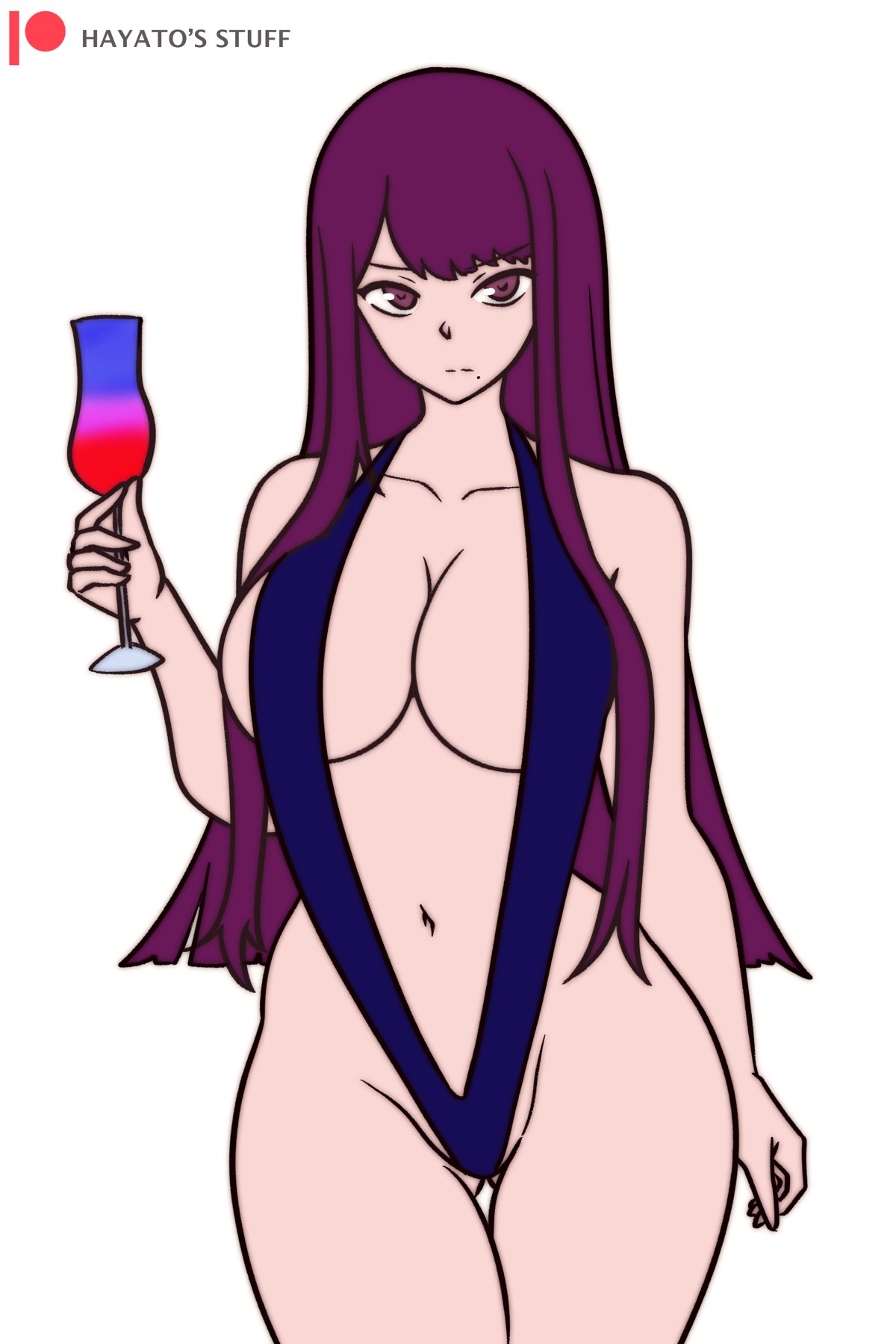 1girl 1girl 1girl alluring alternate_breast_size alternate_costume big_breasts big_breasts bikini breasts cleavage drink female_only fire_emblem fire_emblem_engage glass hayato_stuff hourglass ivy_(fire_emblem) looking_at_viewer nintendo one-piece_swimsuit purple_hair purple_one-piece_swimsuit purple_swimsuit sideboob sling_bikini very_long_hair