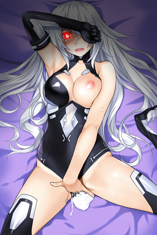 :o after_sex aftersex alternate_eye_color armlet armpits bangs bare_shoulders bed_sheet black_gloves black_heart black_legwear blush breast_slip breasts choujigen_game_neptune cleavage cleavage_cutout clenched_hand clothed_masturbation compile_heart cum cum_in_pussy cum_pool cumdrip elbow_gloves female fingering from_above gloves glowing glowing_eyes groin hair_over_one_eye halterneck hand_on_own_face hetero highleg highleg_leotard hips hyperdimension_neptunia idea_factory kamia_(not_found) large_breasts leotard leotard_aside long_hair looking_at_viewer lying magical_girl masturbation moaning neptune_(series) nipples noire on_back on_bed one_breast_out open_mouth power_symbol pussy_juice raised_eyebrows red_eyes shade single_elbow_glove single_glove solo spread_legs sweat symbol-shaped_pupils thighhighs turtleneck very_long_hair wavy_hair white_hair