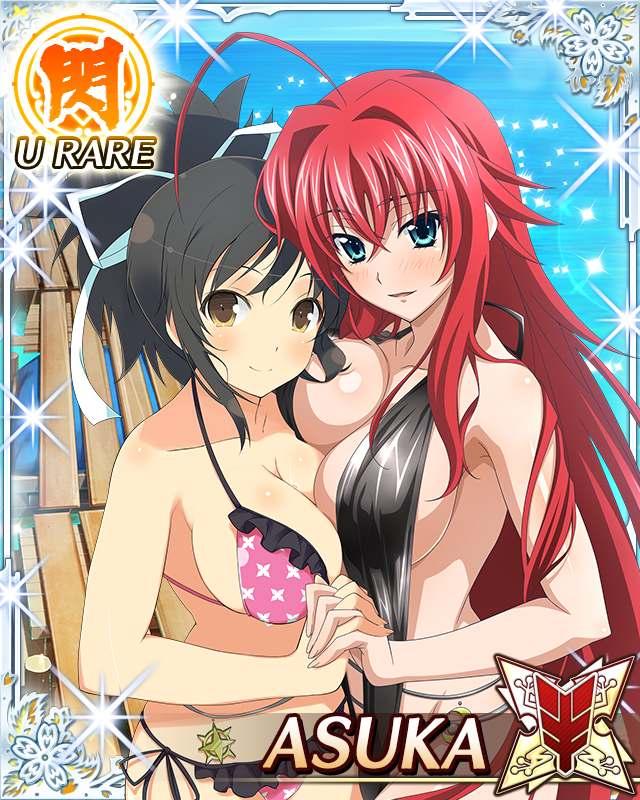 asuka_(senran_kagura) asymmetrical_docking crossover high_school_dxd holding_hands huge_breasts red_hair rias_gremory senran_kagura yuri