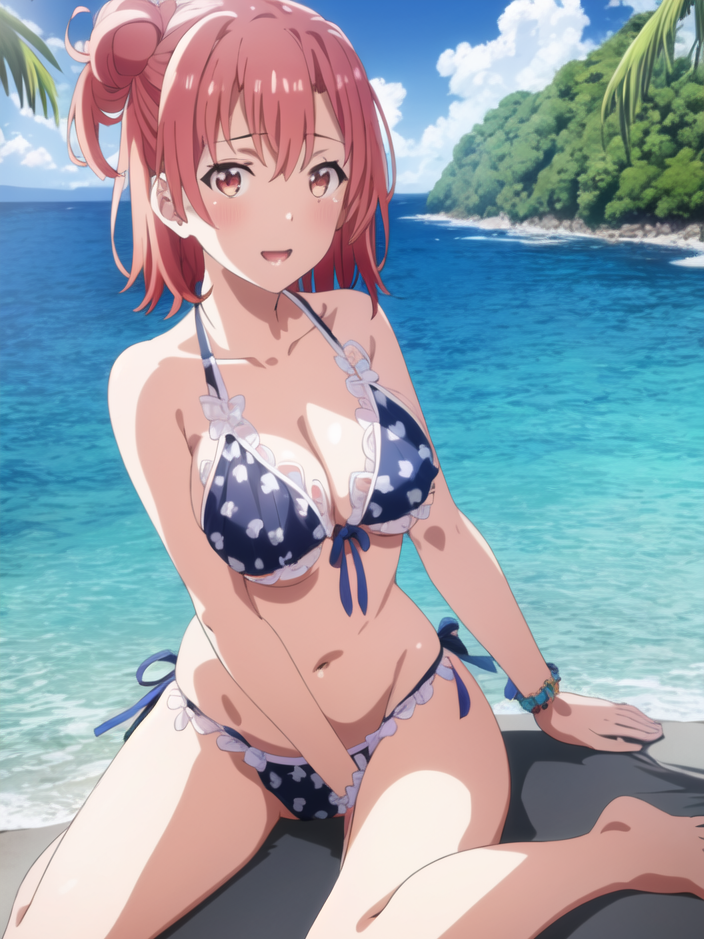 1girl alluring beach big_breasts bikini in_water nios ocean shore yahari_ore_no_seishun_lovecome_wa_machigatteiru. yuigahama_yui