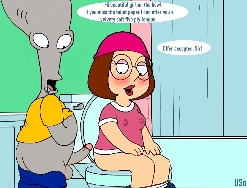 alien american_dad breasts crossover dialogue erection family_guy meg_griffin nude_female puffy_pussy roger_(american_dad) toilet uso_(artist)