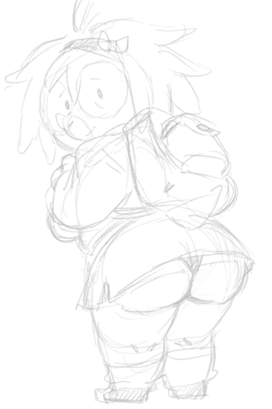 1girl anthro ass backpack bad_quality big_ass female_only glasses looking_back mole nerd nerdy_female pantyshot sketch solo_female solo_focus upskirt wide_hips