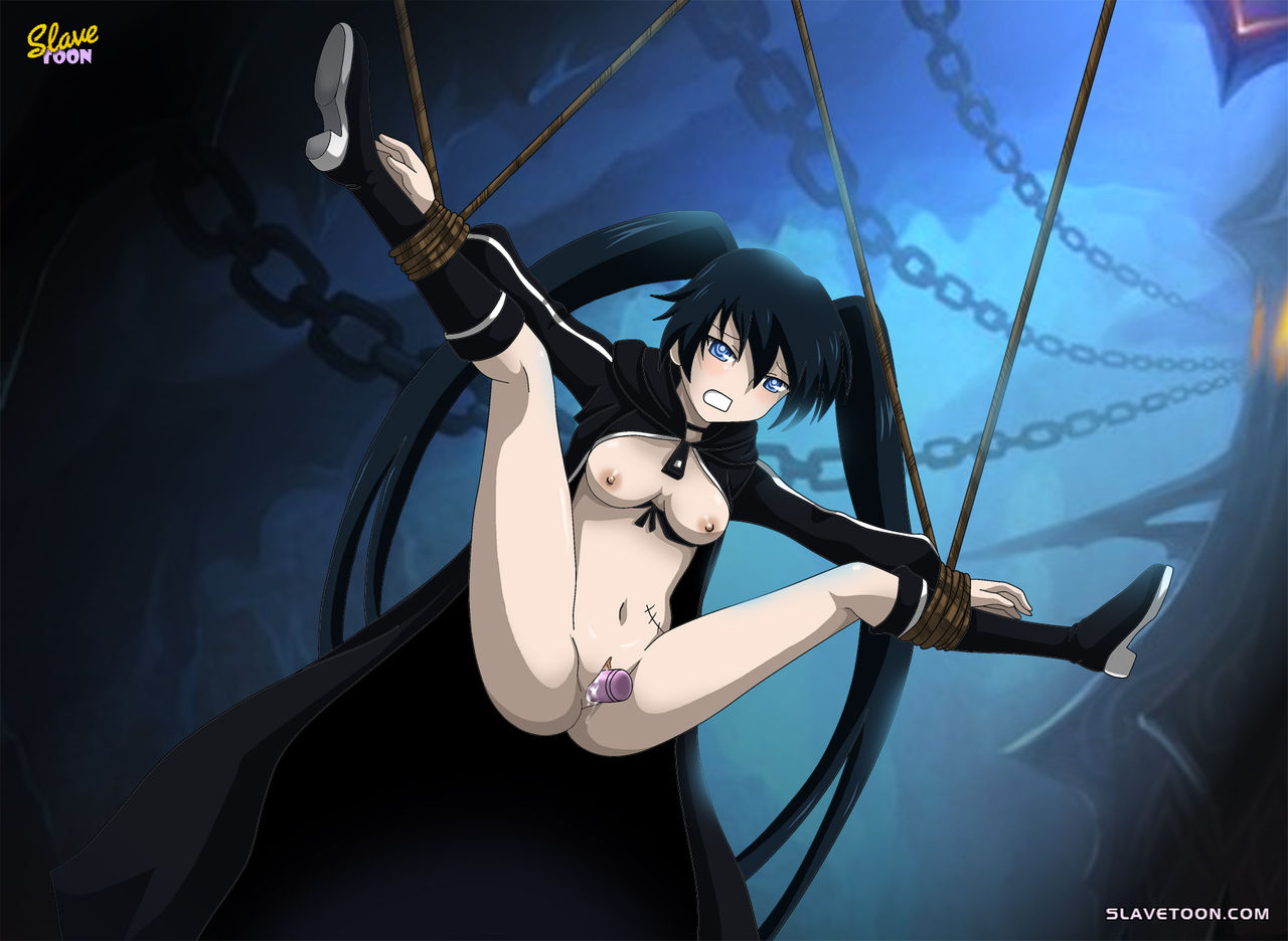 1girl black_rock_shooter black_rock_shooter_(character) bondage boots dildo dildo_in_pussy female_only palcomix pussy pussy_juice rope slavetoon* spreading tied_up vaginal vaginal_insertion