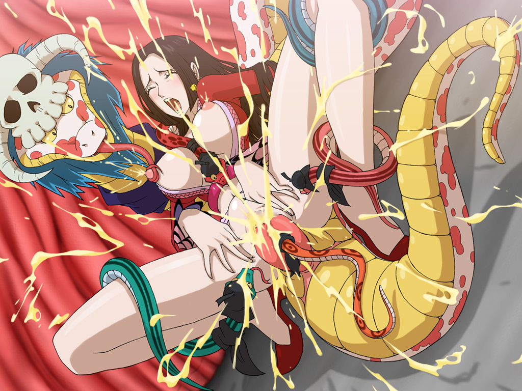 beastiality boa_hancock bottomless breasts creature_inside cum cum_in_pussy double_vaginal long_hair multiple_penises nipples one_piece peeing penis salome_(one_piece) sex snake toyomaru vaginal zoophilia