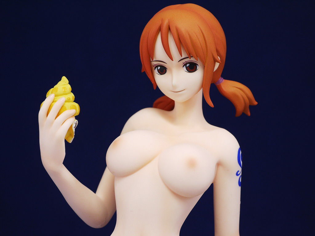 breasts brown_eyes figure long_hair looking_at_viewer nami nude one_piece orange_hair pirate tattoo twintails