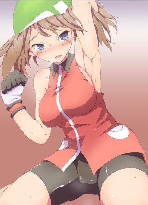 1_girl 1girl :d arm arm_up armpit armpits arms art babe bandana bandanna bare_legs bare_shoulders big_breasts bike_shorts blue_eyes blush breasts brown_hair clenched_hand collared_shirt female game_freak gloves haruka_(pokemon) haruka_(pokemon_emerald) high_res highres hips humans_of_pokemon large_breasts legs may_(pokemon) nintendo open_mouth pokemon pokemon_(anime) pokemon_(game) pokemon_diamond_pearl_&amp;_platinum pokemon_dppt pokemon_rse rei_oe shiny shiny_skin shirt short_hair shorts sleeveless sleeveless_shirt solo sweat sweating tongue twintails wide_hips