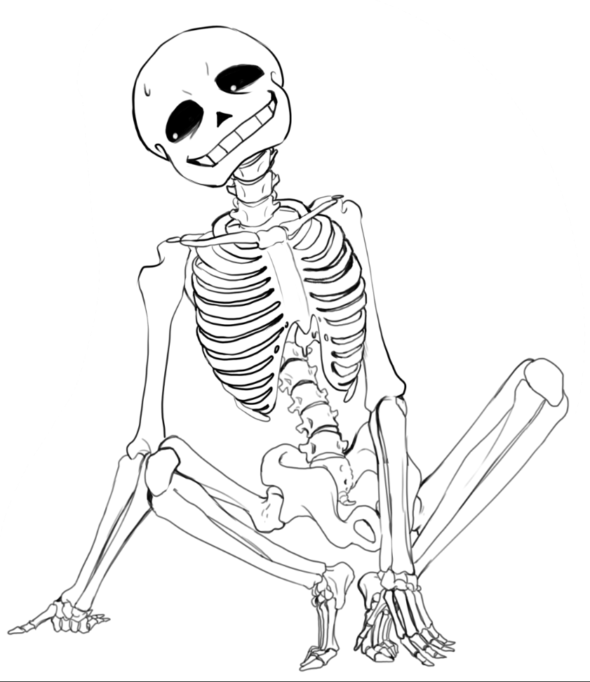 1boy 2020 2020s animated_skeleton arm_support completely_naked completely_nude db-bird looking_away male monster naked_male nude nude_male sans sans_(undertale) skeleton solo solo_male sweat undead undertale undertale_(series) white_background