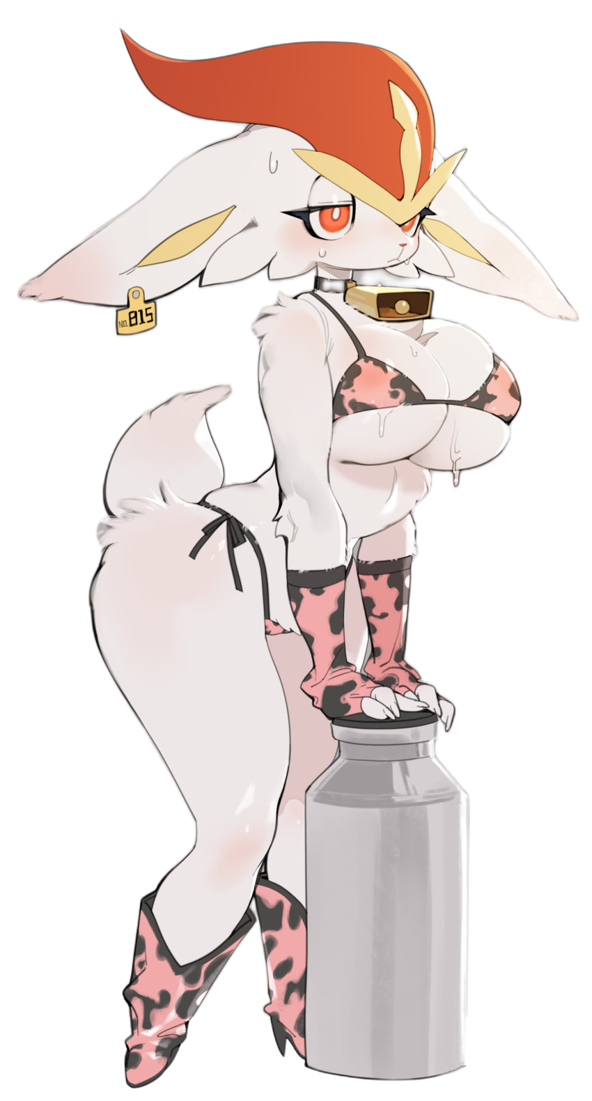 cinderace cow_bell cow_print ear_tag transparent_background yuio