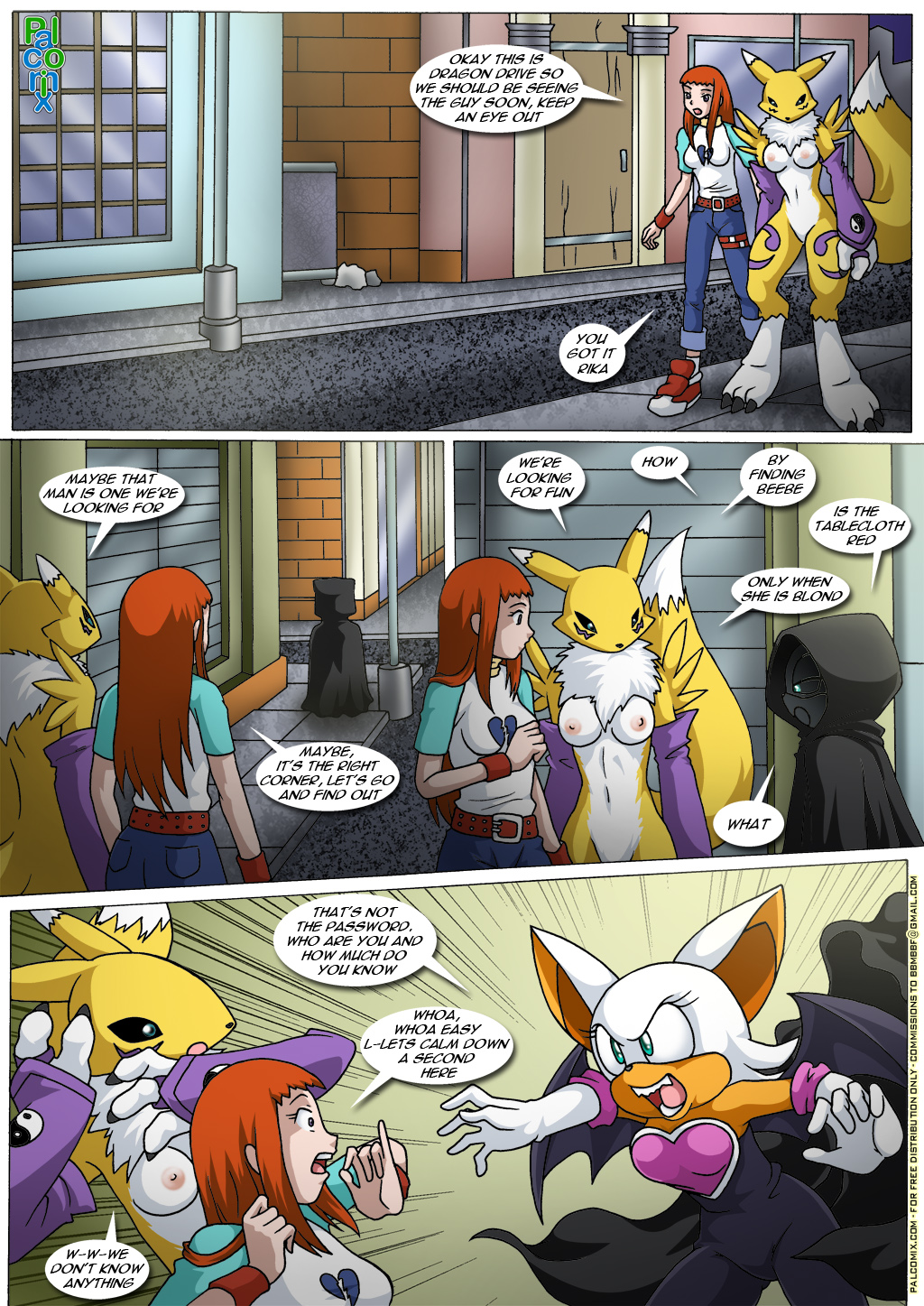 adult comic_page crossover digihentai hooded_cloak palcomix renamon rika_and_renamon&rsquo;s_blues_(comic) rika_nonaka rouge_the_bat young_adult