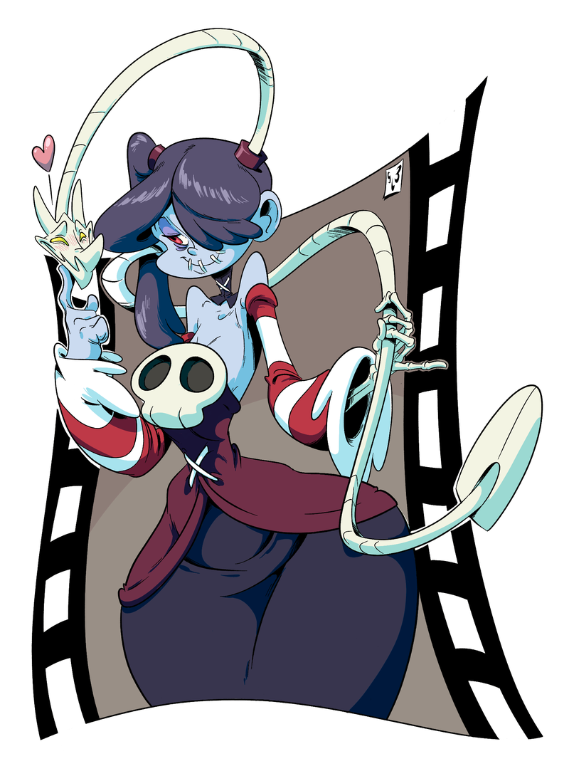 1girl ass big_ass blue_skin breasts happy hips leviathan_(skullgirls) sienna_contiello skullgirls slb squigly_(skullgirls) stitched_mouth wide_hips zombie_girl