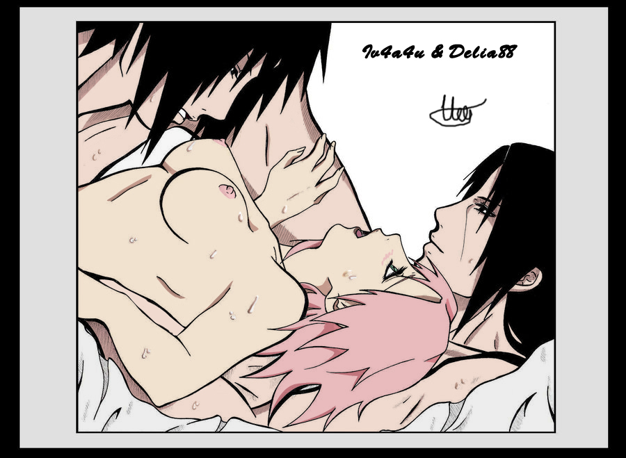 1girl 2boys areola areolae arm back bare_shoulder belly black_eyes black_hair breasts brothers cheek cleavage double_penetration elbow eyebrows eyelashes female fingernails fingers green_eyes group_sex hair hand hetero itachi_uchiha male/female medium_breasts mmf_threesome multiple_boys naruto naruto_shippuden naruto_shippuuden nipples nude open_mouth penetration pink_hair sakura_haruno sasuke_uchiha sex short_hair shoulder siblings small_breasts stomach style_parody sweat sweating threesome white_background
