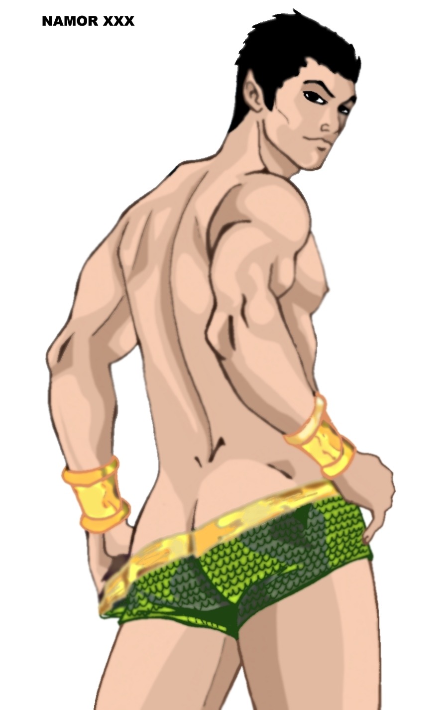 1boy asking_for_it ass butt male marvel marvel_comics mostly_nude naked namor nude offering presenting_ass presenting_hindquarters yaoi