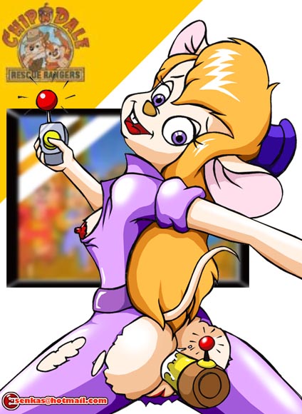 anal blond chip_'n_dale_rescue_rangers dildo disney gadget_hackwrench jumper mouse remote_control senka vibrator white_background