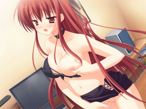 1_girl 1girl animated animated_gif arm arms babe bare_legs bare_shoulders big_breasts blush breast_hold breast_slip breasts choker cleavage computer dutch_angle empty_x_embryo female female_orgasm fingering game_cg gif high_res highres indoors inside kifune_mio kobuichi large_breasts legs long_hair masturbation midriff miniskirt moaning monitor muririn navel neck nipple_rub nipple_tweak nipples no_panties one_breast_out open_mouth orgasm red_eyes red_hair room rub rubbing shaved_pussy skirt skirt_lift skirt_up solo standing strapless tubetop