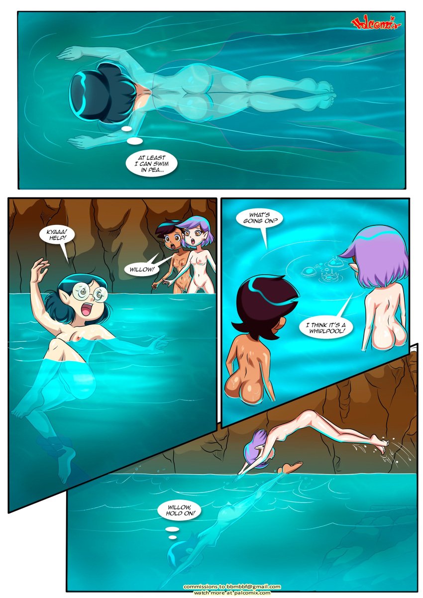 1girl 3_girls amity_blight bbmbbf color comic disney drowning luz_noceda palcomix tentacle the_owl_house water willow_park witch's_grotto_(comic)