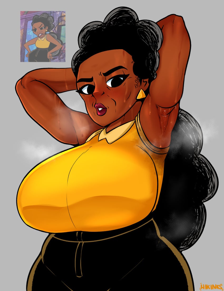 1girl african african_female armpits big_breasts black_hair dark-skinned_female gilf grandmother hikinks huge_breasts long_hair looking_at_viewer marvel mature_female mimi_lafayette moon_girl_and_devil_dinosaur musky smelly smelly_armpits sweat sweaty_armpits voluptuous voluptuous_female wrinkles