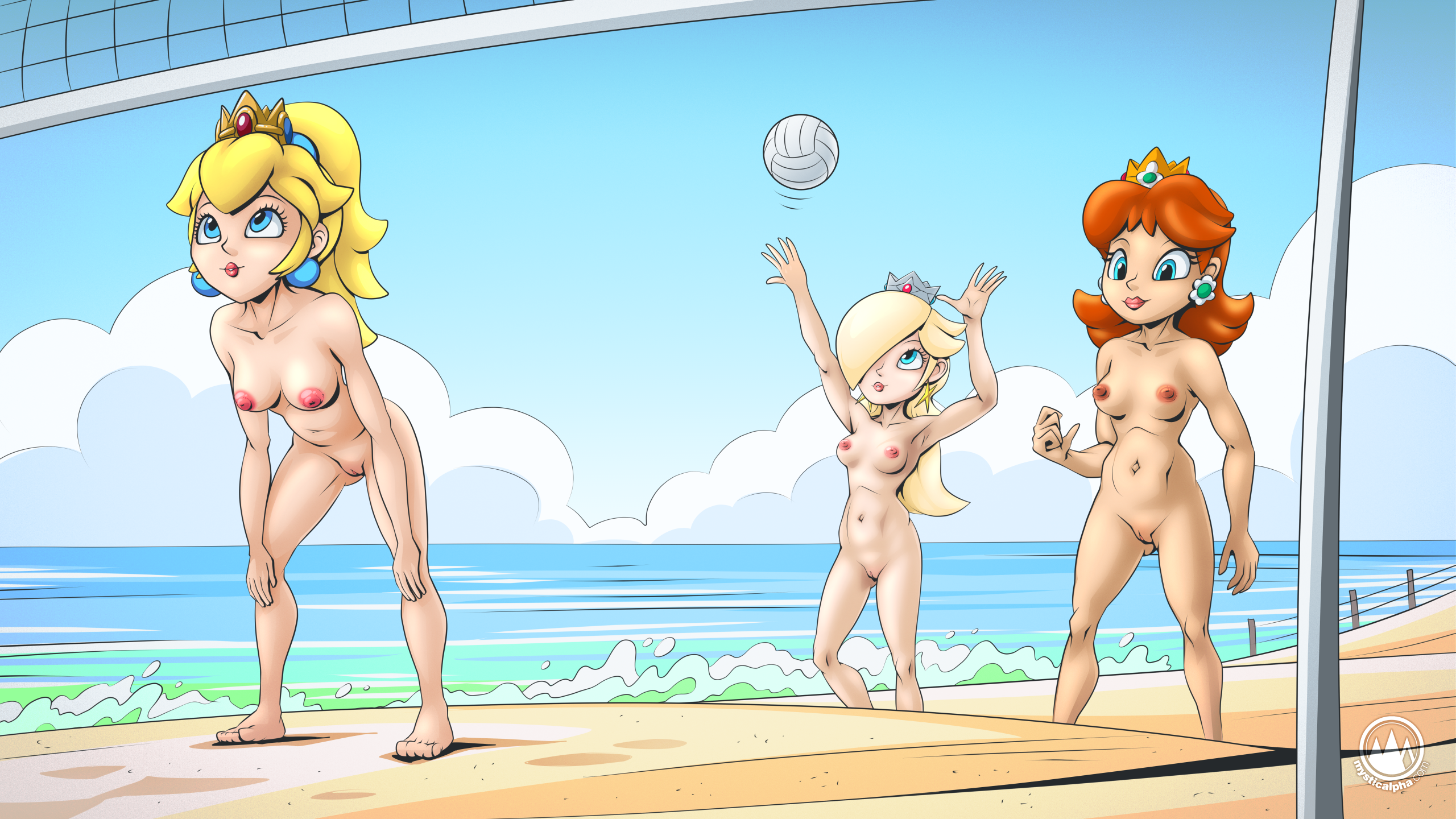 Xbooru - beach breasts mario (series) mysticalpha nintendo nude princess  daisy princess peach princess rosalina volleyball vulva | 1023920