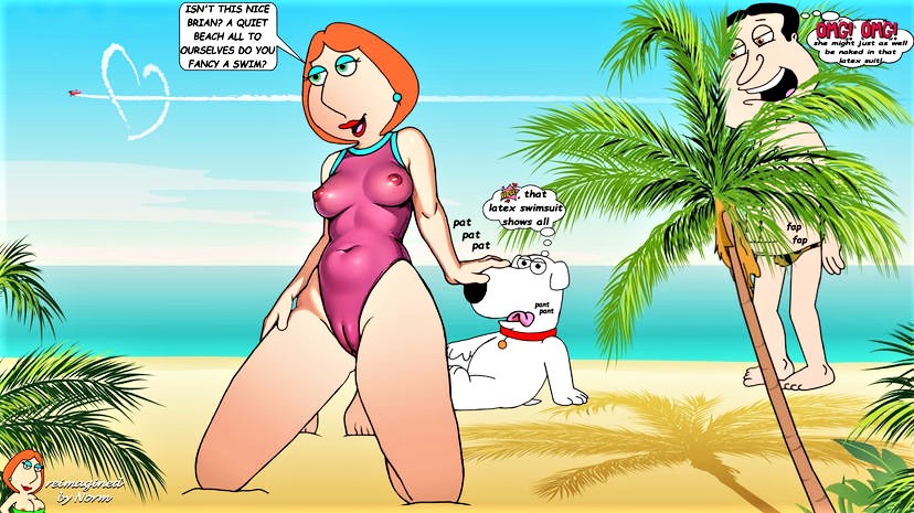 breasts brian_griffin cameltoe erect_nipples_under_clothes family_guy glenn_quagmire kneel lois_griffin normal9648 swimsuit thighs