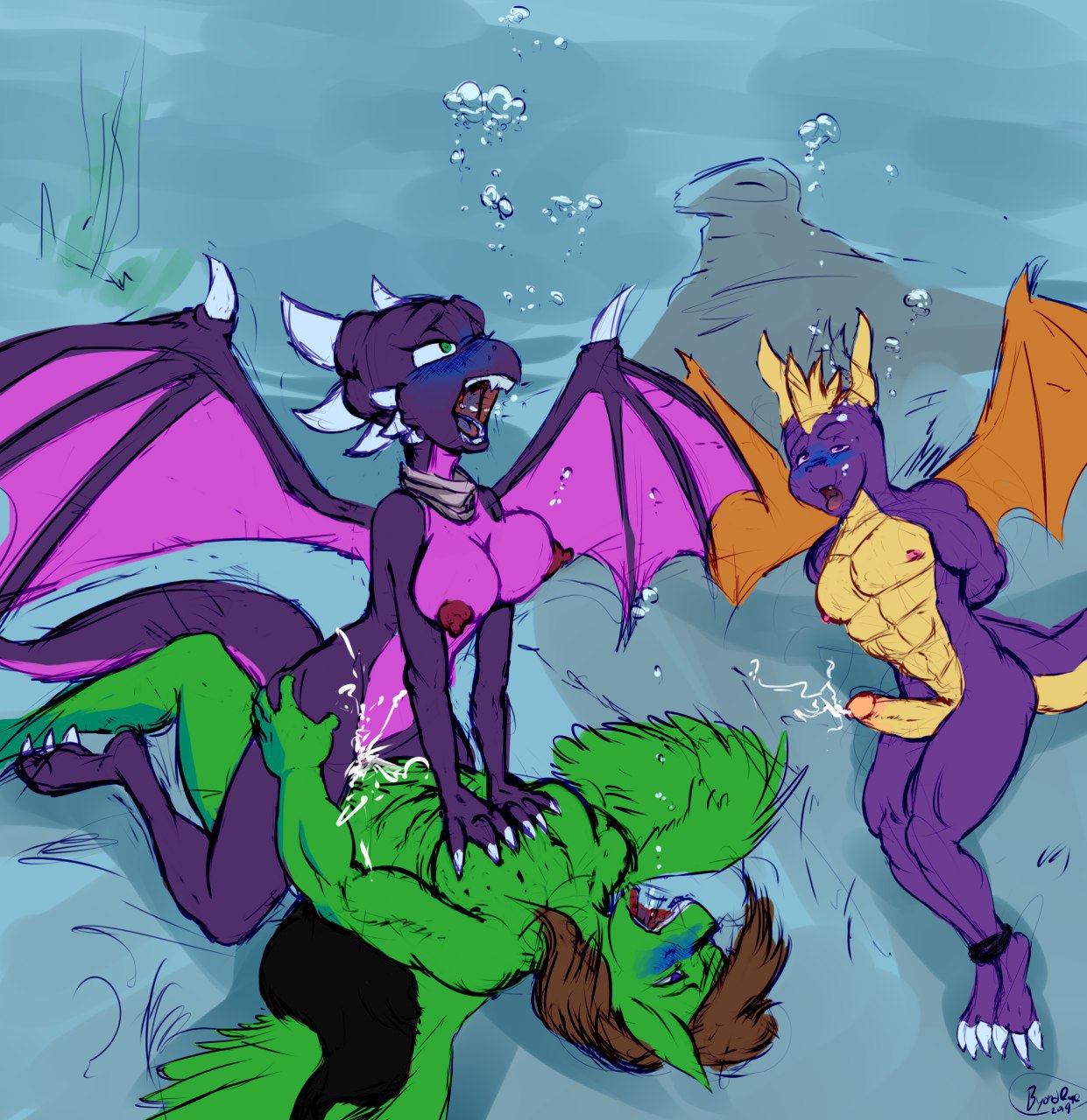 1girl 2boys activision anthro aquaphilia asphyxiation bondage breathplay bubbles byondrage commission cowgirl_position cum cynder delta_hooves deltahooves_(artist) dragon dragoness drowned drowning exhibitionism friendship_is_magic hasbro my_little_pony nude nudity original_character sex spyro spyro_the_dragon tagme unconscious underwater