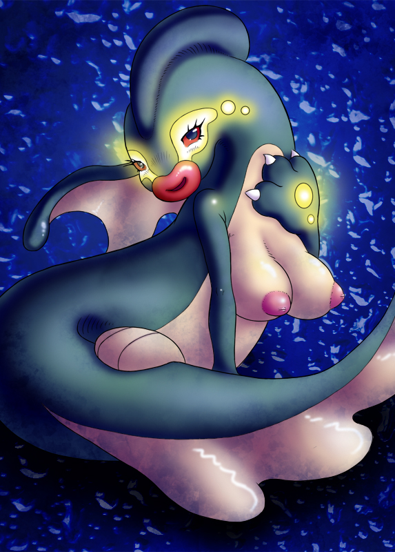 areolae artist_request bioluminescence blush breasts eelektross female glowing inverted_nipples large_areolae lips nipples pokemon solo