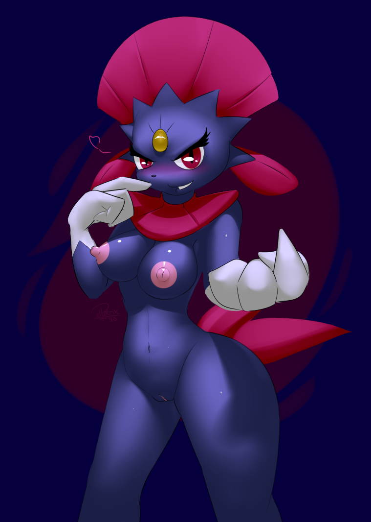 2013 blush elpatrixf female heart inviting looking_at_viewer nintendo nipples nude pokemon pussy red_eyes smile solo video_games weavile wide_hips