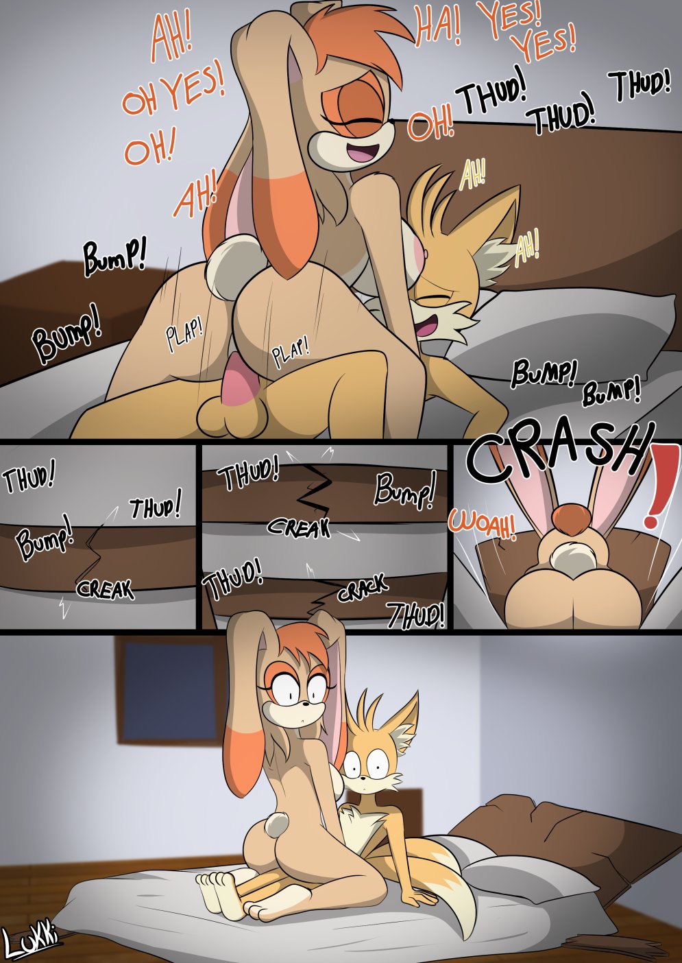 1boy 1girl age_difference anthro bed bed_break canid canine comic duo female fox furniture high_res lagomorph leporid luckster1234 male male/female mammal mature_female miles_"tails"_prower milf older_female parent rabbit sega sonic_the_hedgehog_(series) vanilla_the_rabbit younger_male